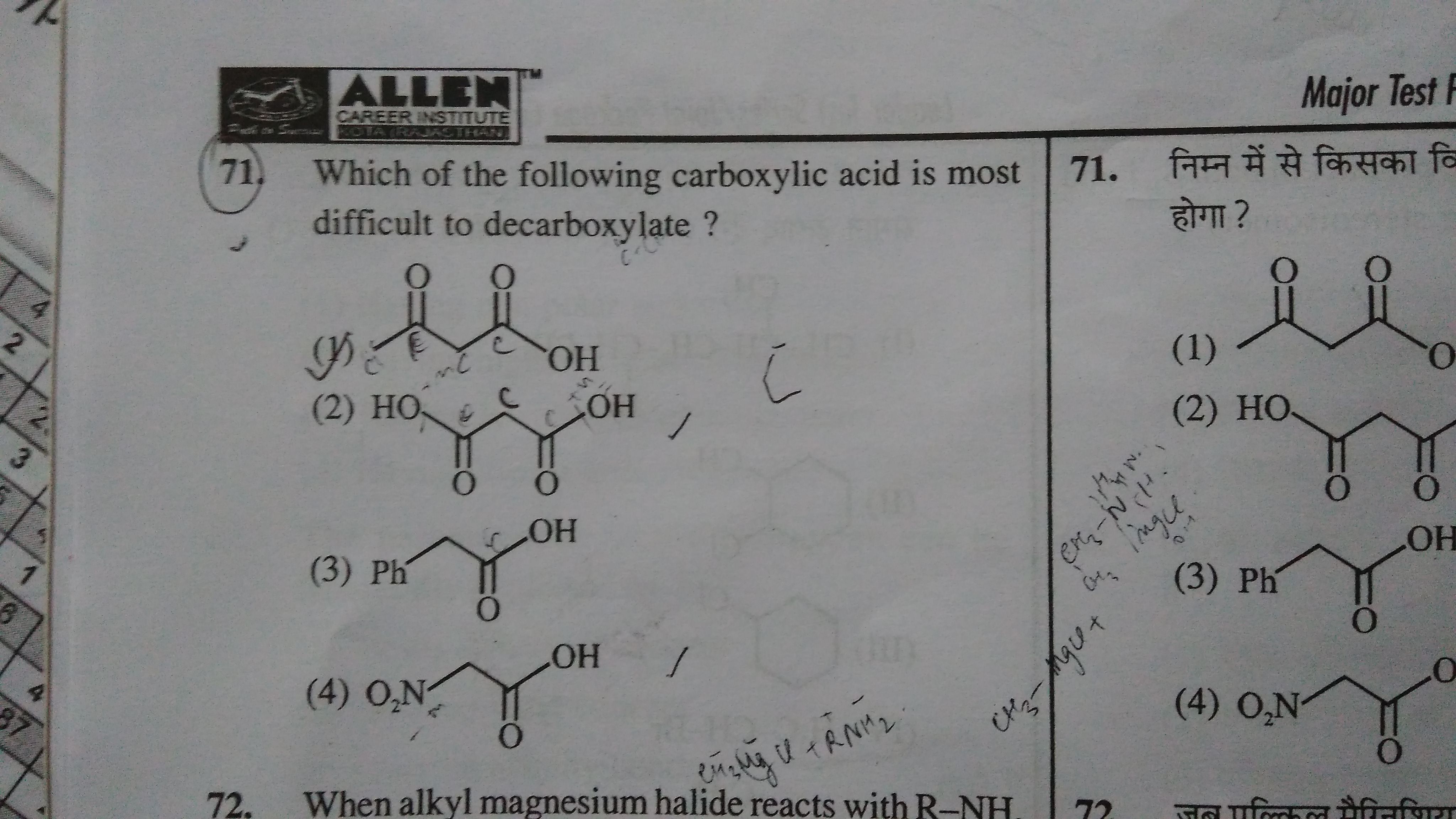 Question image for CARBOXYLIC ACIDS Plz explain the procedure Correct